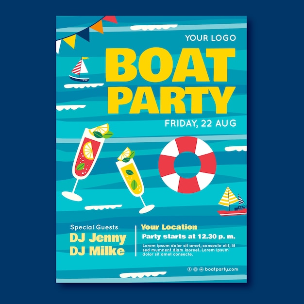 Hand drawn boat party poster