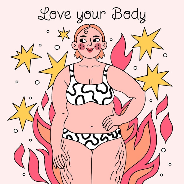 Vector hand drawn body positive illustration