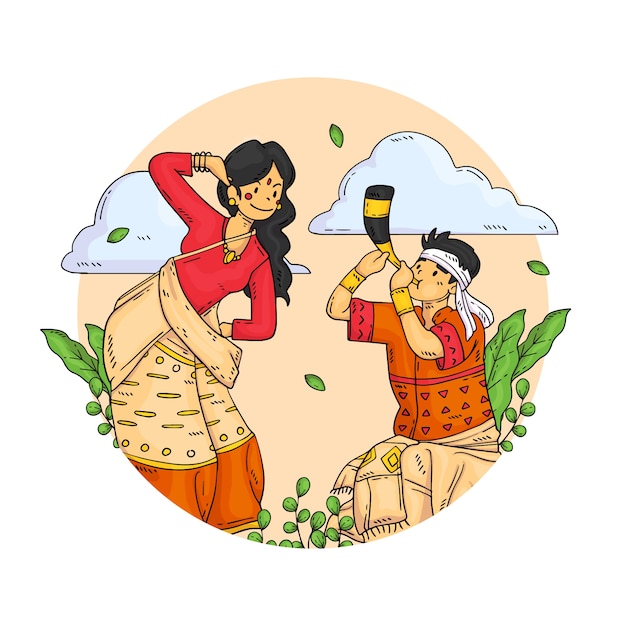 Hand drawn bohag bihu illustration