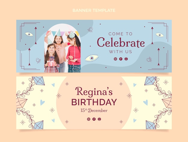 hand drawn boho birthday horizontal banners