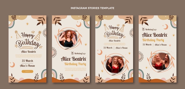 Hand drawn boho birthday instagram stories