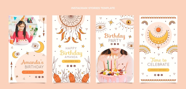 Hand drawn boho birthday instagram stories