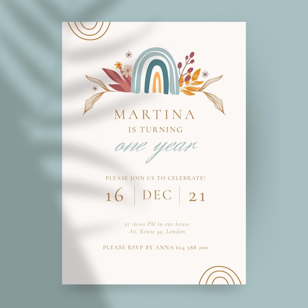 Vector hand drawn boho birthday invitation template