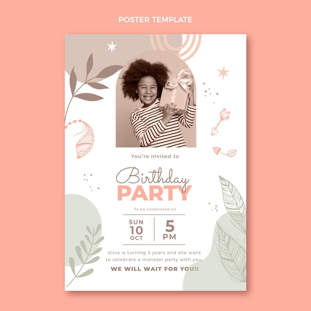 hand drawn boho birthday poster