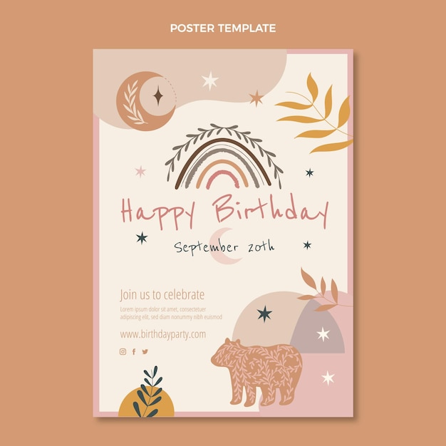 Poster di compleanno boho disegnato a mano