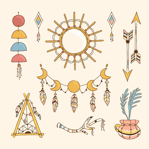 Vector hand drawn boho elements collection