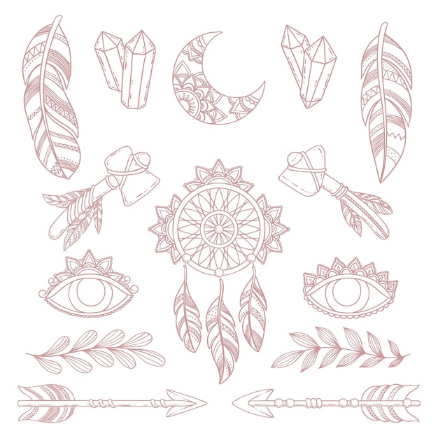 Hand drawn boho elements collection