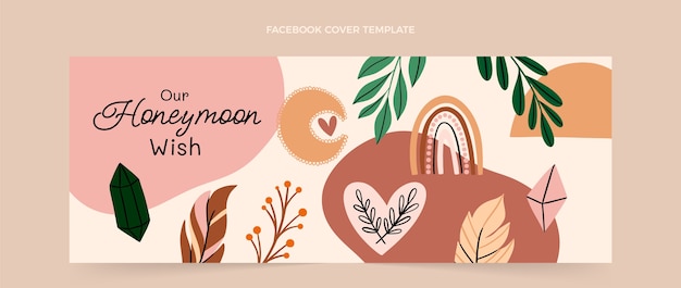 Hand drawn boho honeymoon social media cover template