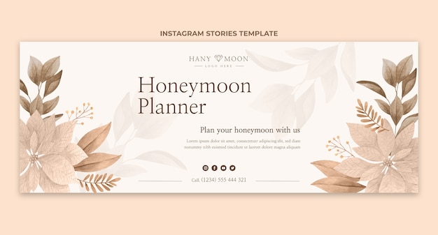 Hand drawn boho honeymoon social media cover template