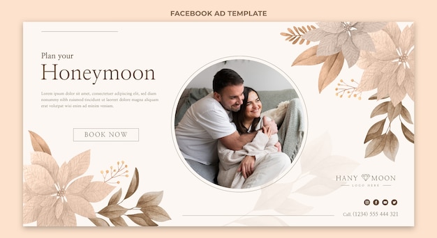 Hand drawn boho honeymoon social media promo template