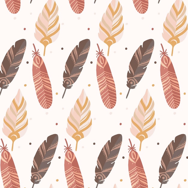 Hand drawn boho pattern with feathers