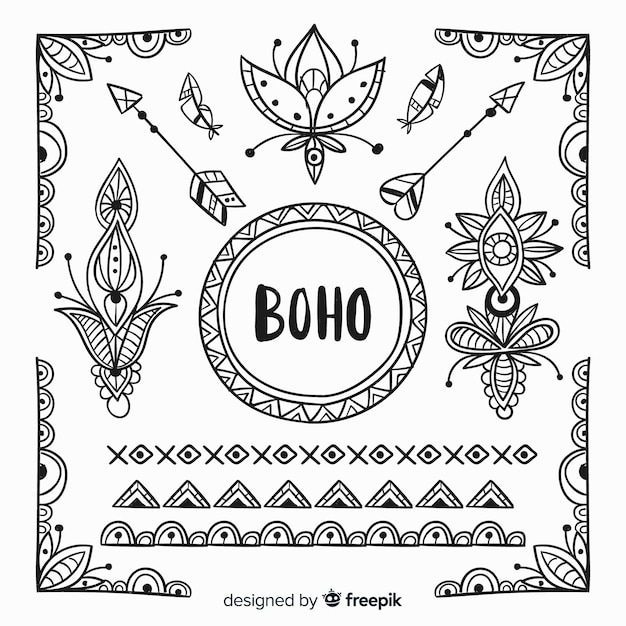 Collezione di elementi di stile boho disegnati a mano