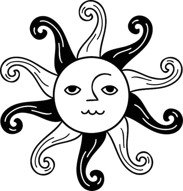 Hand Drawn boho style sun illustration