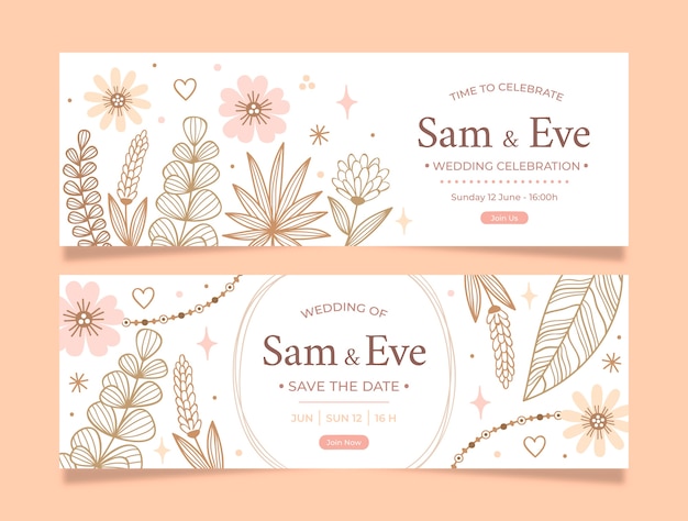 Vector hand drawn boho wedding horizontal banner template