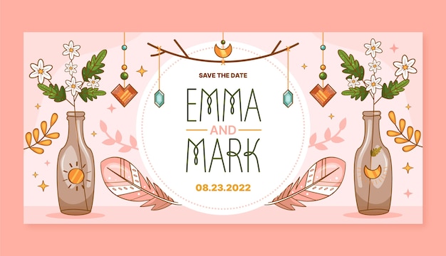 Vector hand drawn boho wedding horizontal banner