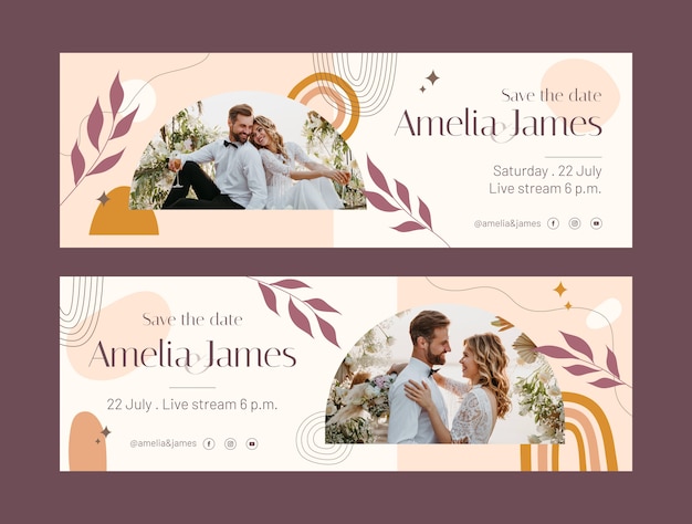 Vector hand drawn boho wedding horizontal banners