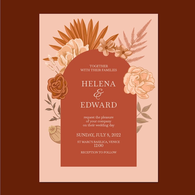 Vector hand drawn boho wedding invitation template