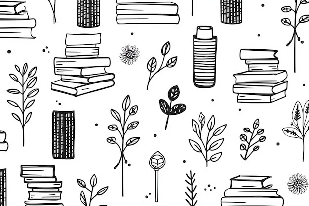 Vector hand drawn books seamless pattern