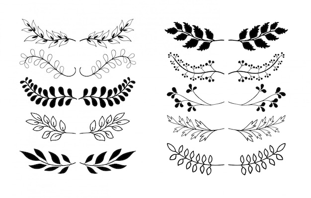 Hand Drawn Borders Elements Set Collection, floral ornament
