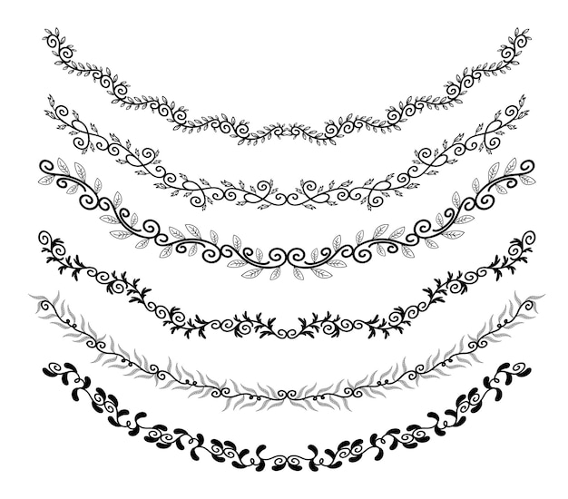 Hand Drawn Borders Elements Set Collection floral Swirl ornament Vector