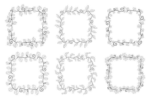 Hand drawn borders elements set collection floral swirl ornament vector