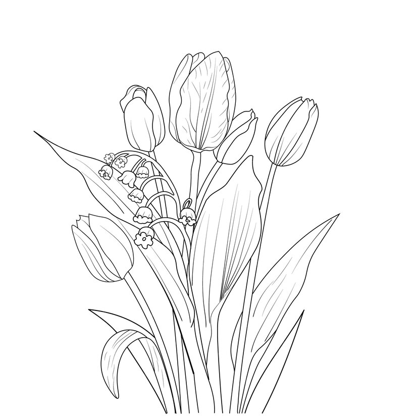 Premium Vector | Hand drawn botanic collection tulip flower leaf or bud ...