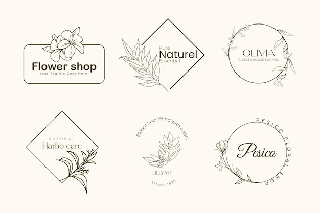 Vettore logo botanico femminile naturale minimalista disegnato a mano semplice e morden business boho