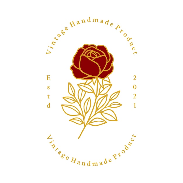 手描きの植物のバラの花と葉の枝のロゴ要素セット