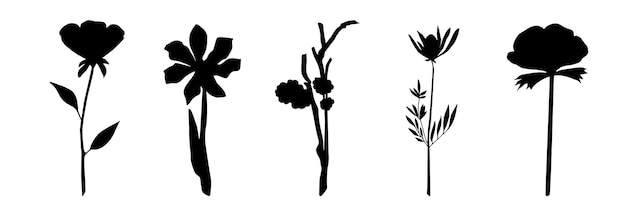 Vector hand drawn botanical silhouette set