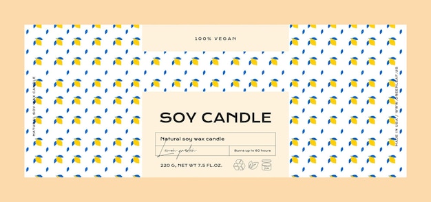 Vector hand drawn botanical vector cosmetics label design template for soy candle