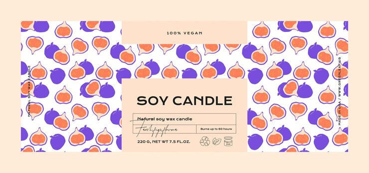 Vector hand drawn botanical vector cosmetics label design template for soy candle