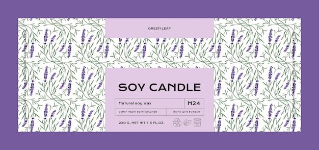 Hand drawn botanical vector cosmetics label design template for soy candle