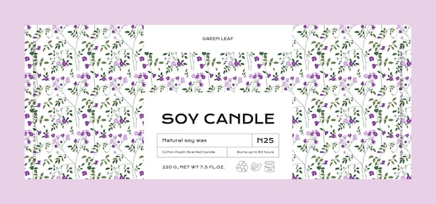 Vector hand drawn botanical vector cosmetics label design template for soy candle