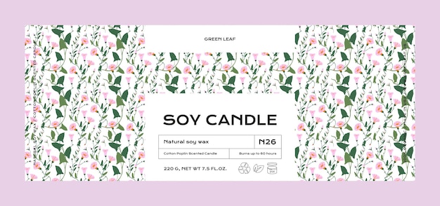 Hand drawn botanical vector cosmetics label design template for soy candle