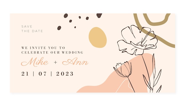 Hand drawn botanical wedding horizontal banner