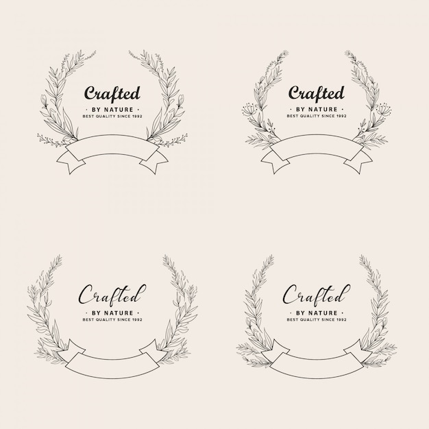 Hand drawn botanical wreath logo collection set