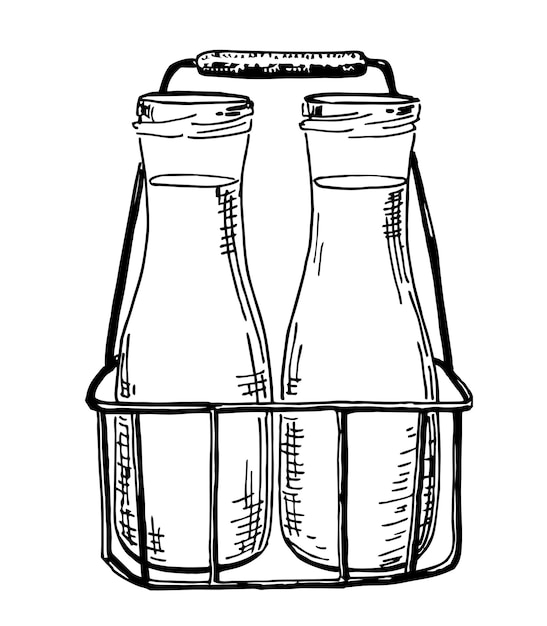 Hand drawn bottle of milk sketch Dairy products illustration Sketch style