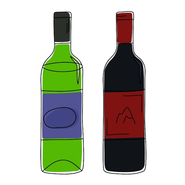 Hand drawn bottles of wine