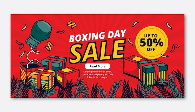 Vector hand drawn boxing day horizontal sale banner template