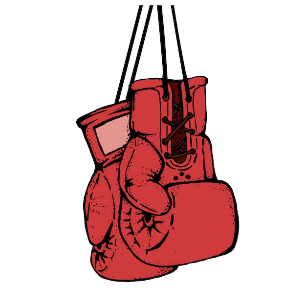 Hand drawn boxing gloves isolated on white background. Design element for poster, emblem, t-shirt print.