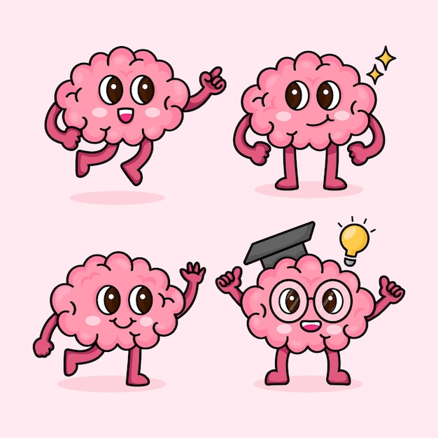 Vector hand drawn brain cartoon illustration