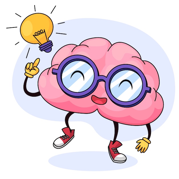 Vector hand drawn brain cartoon illustration