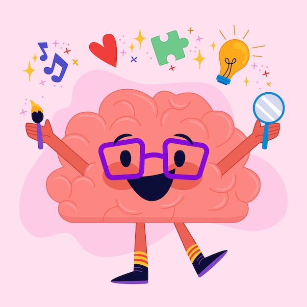 Vector hand drawn brain cartoon illustration