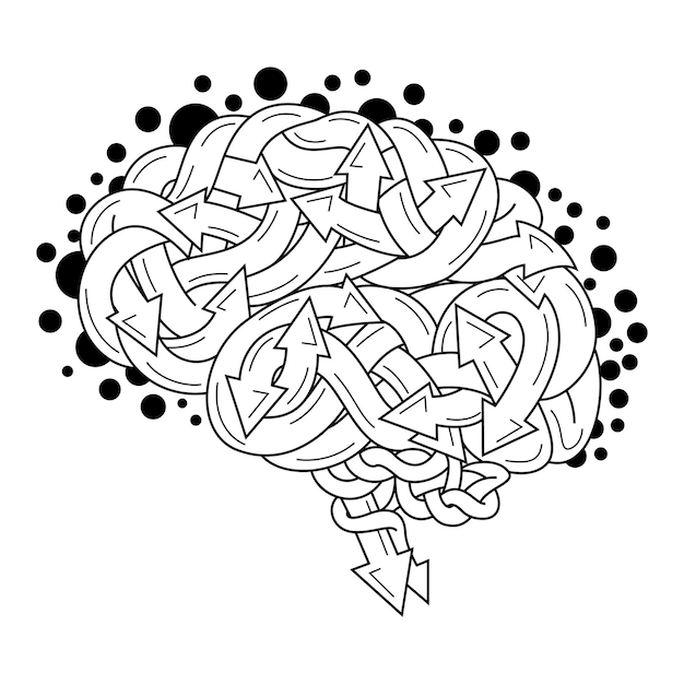 Vector hand drawn of brain in zentangle style