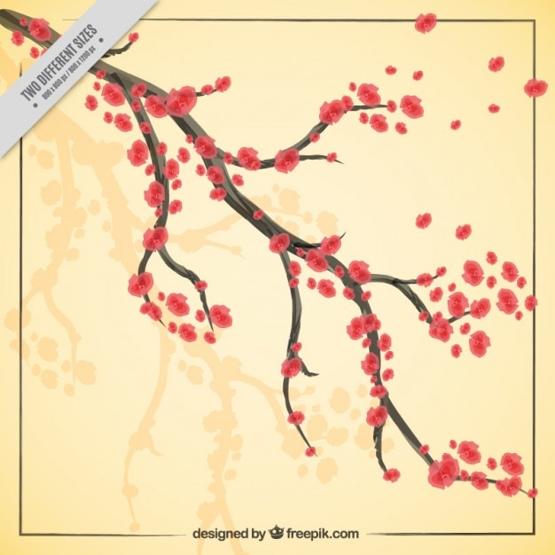 Vector hand drawn branch with flowers