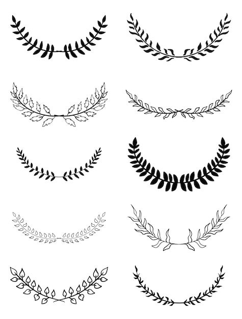 Vector hand drawn branches with leaves ink black