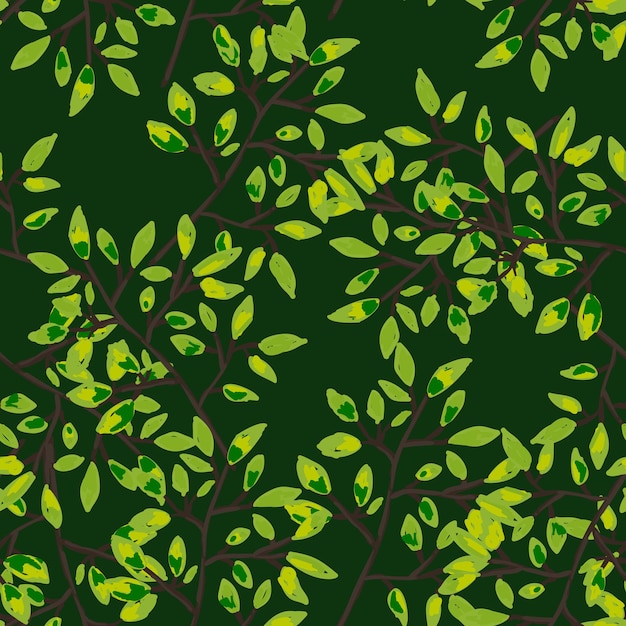 Ручной обращается ветки с листьями бесшовный узор Ботанический эскиз фона Декоративные лесные ветки бесконечные обои