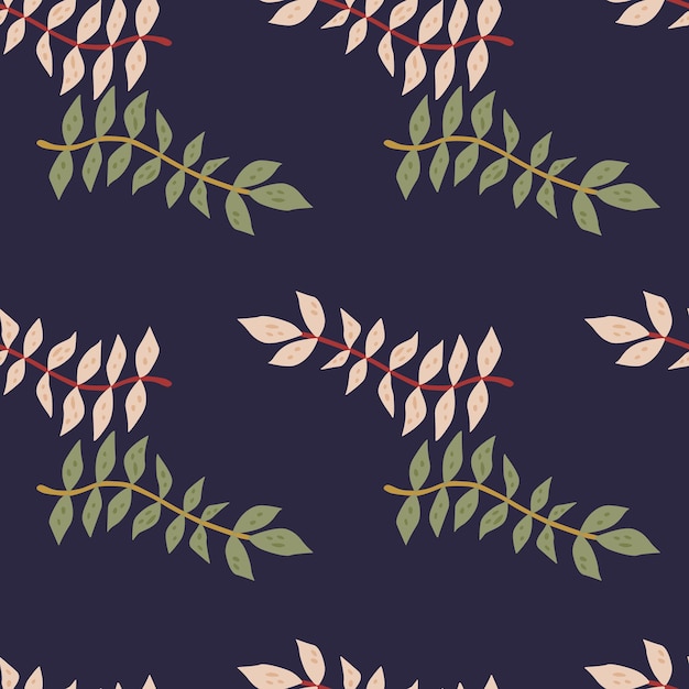 Hand drawn branches with leaves seamless pattern Simple organic background