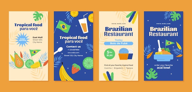 Vector hand drawn brazilian restaurant instagram stories