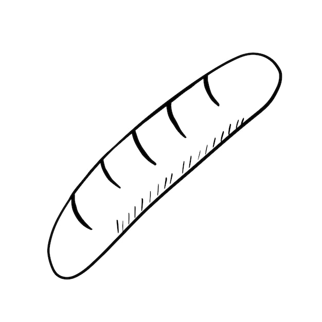 Ручная иллюстрация хлебной багетты Органическая экологическая еда Векторный эскиз, выделенный на белом